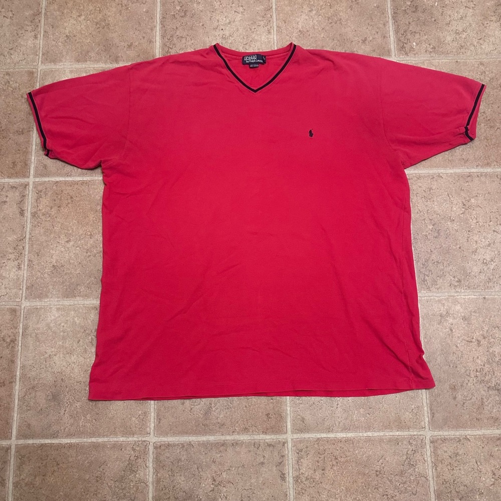 Polo Ralph Lauren T-Shirt Mens 3XLT Red Good V-Neck Pique Cotton Pony Logo